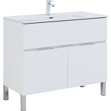 Тумба Алвита new 100 белый матовый с раковиной Flat Aquanet