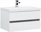 Тумба Беркли 80 белый глянец/дуб рошелье с раковиной Moduo Aquanet
